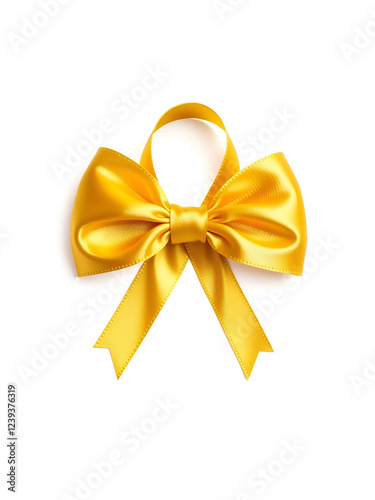 Childhood cancer awareness gold ribbon isolated on white background with clipping path. Golden bow color for Embryonal Rhabdomyosarcoma, Neuroblastoma and Osteosarcoma awareness photo