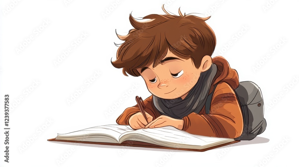 Young Boy Drawing in a Cozy Setting with a Sketchbook and Pencil Young Boy Drawing in a Cozy Setting with a Sketchbook and Pencil