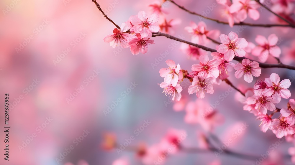 Beautiful cherry blossoms in full bloom amidst soft pink background Beautiful cherry blossoms in full bloom amidst soft pink background