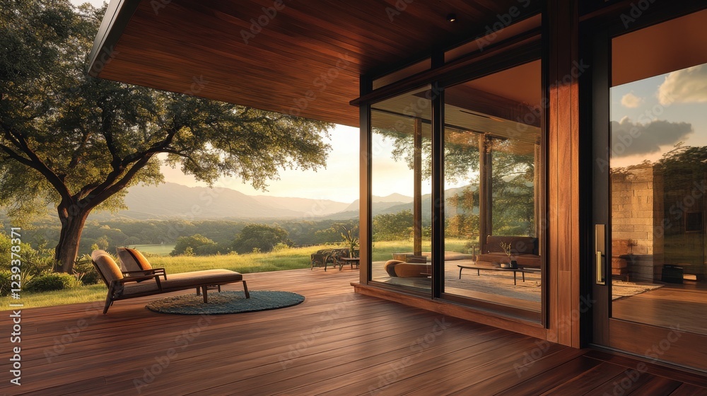 Obraz premium Architectural photography captures a modern home’s interior, with its elegant glass panel doors featuring contemporary handles