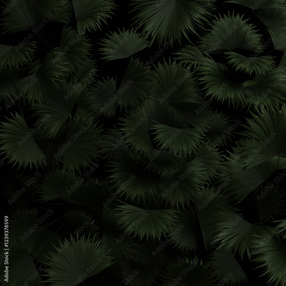 Fototapeta premium 3D Rendering of palm leaves from top view in dark mood