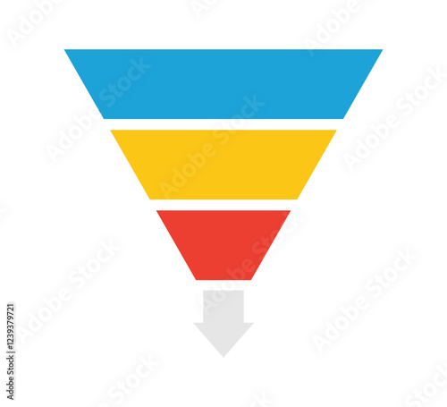 Sale marketing funnels set. Business pyramid template with three steps. Funnel diagram 3 steps template. Filter level icon. Infographic cone chart. Vector illustration isolated on white background.