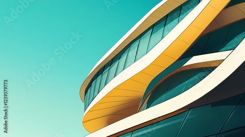 Exterior of contemporary museum with unique architectural style close-up. Architectural Style. Illustration