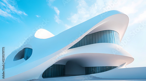 Exterior of contemporary museum with unique architectural style close-up. Architectural Style. Illustration