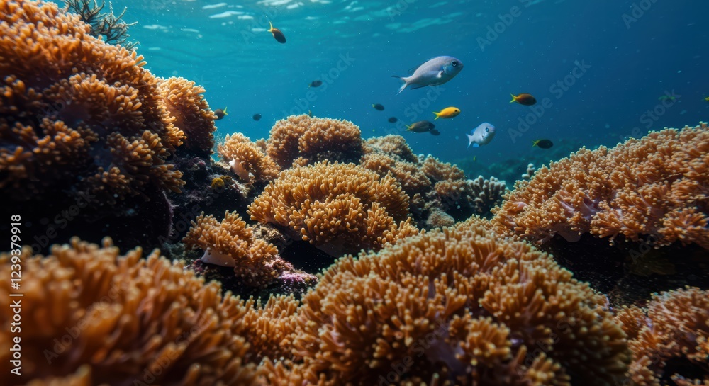 Naklejka premium Solitary Fish Swimming Near a Coral Reef