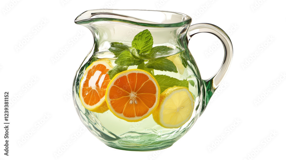Isolated Glass Pitcher with Citrus Slices and Fresh Mint Isolated Glass Pitcher with Citrus Slices and Fresh Mint
