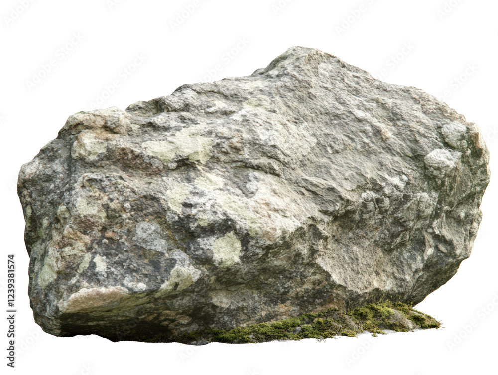 Isolated Gray Rock with Light Green Moss on White Background Isolated Gray Rock with Light Green Moss on White Background