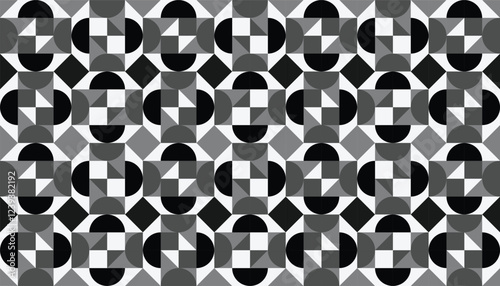 A geometric background pattern, characterized by intricate interlocking shapes and an elegant black and gray combination color scheme