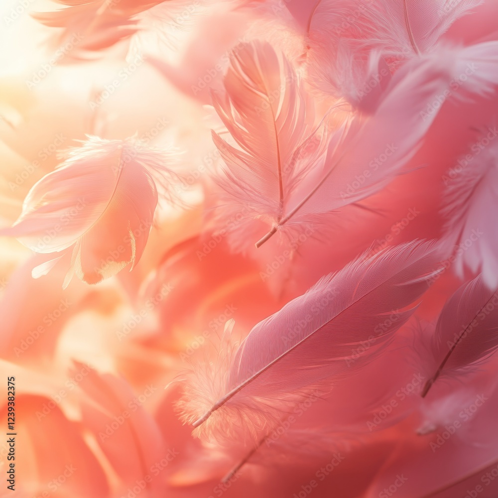Naklejka premium Beautiful color feathers on soft light background, feather texture, feather wallpaper