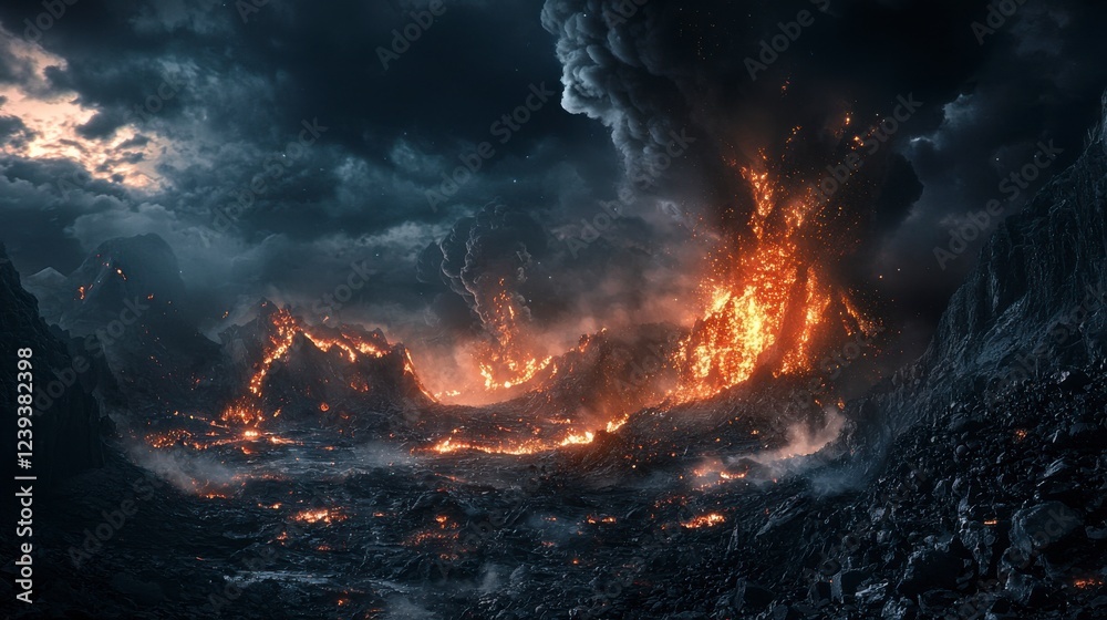 Dramatic volcanic eruption at night Dramatic volcanic eruption at night