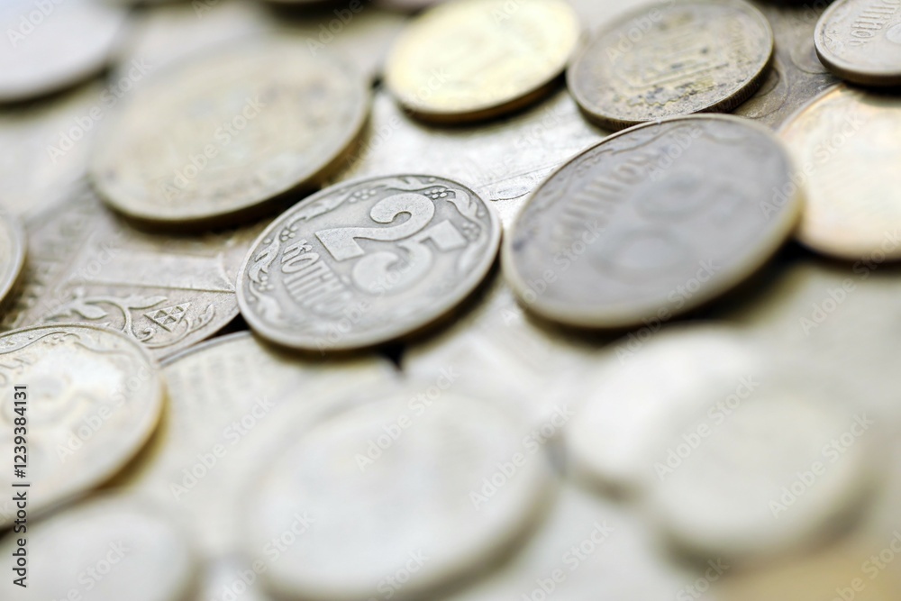 Big pile of different coins from various time period in Ukraine. Shiny Ukrainian money background Big pile of different coins from various time period in Ukraine. Shiny Ukrainian money background