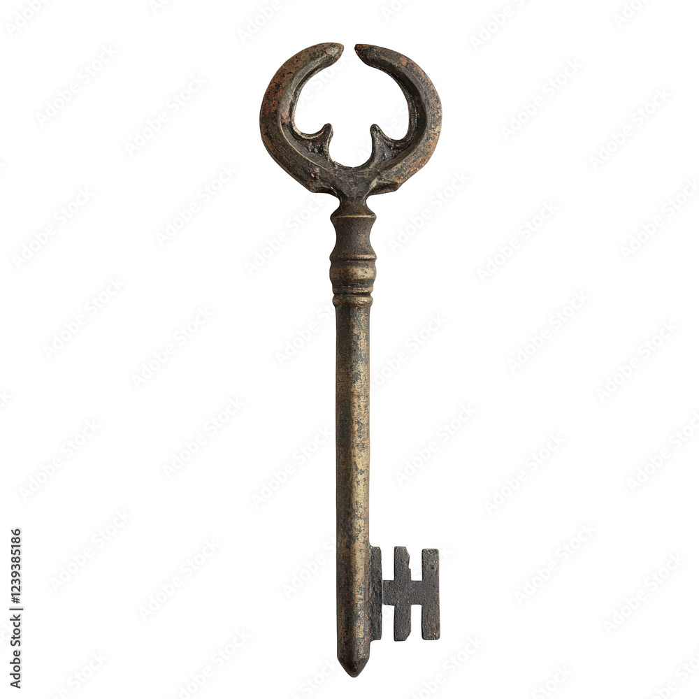 Isolated Antique Bronze Key with Simple Curved Design Isolated Antique Bronze Key with Simple Curved Design