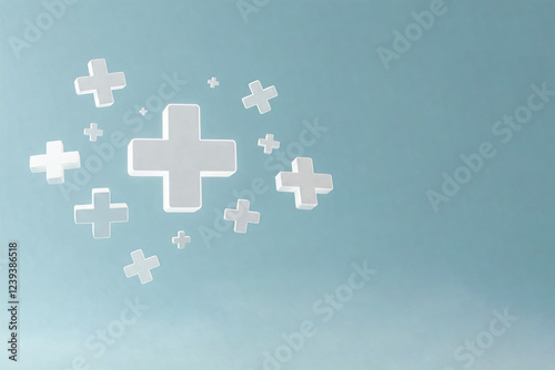 Glowing Plus Signs in Serene Blue Background, Space for Text