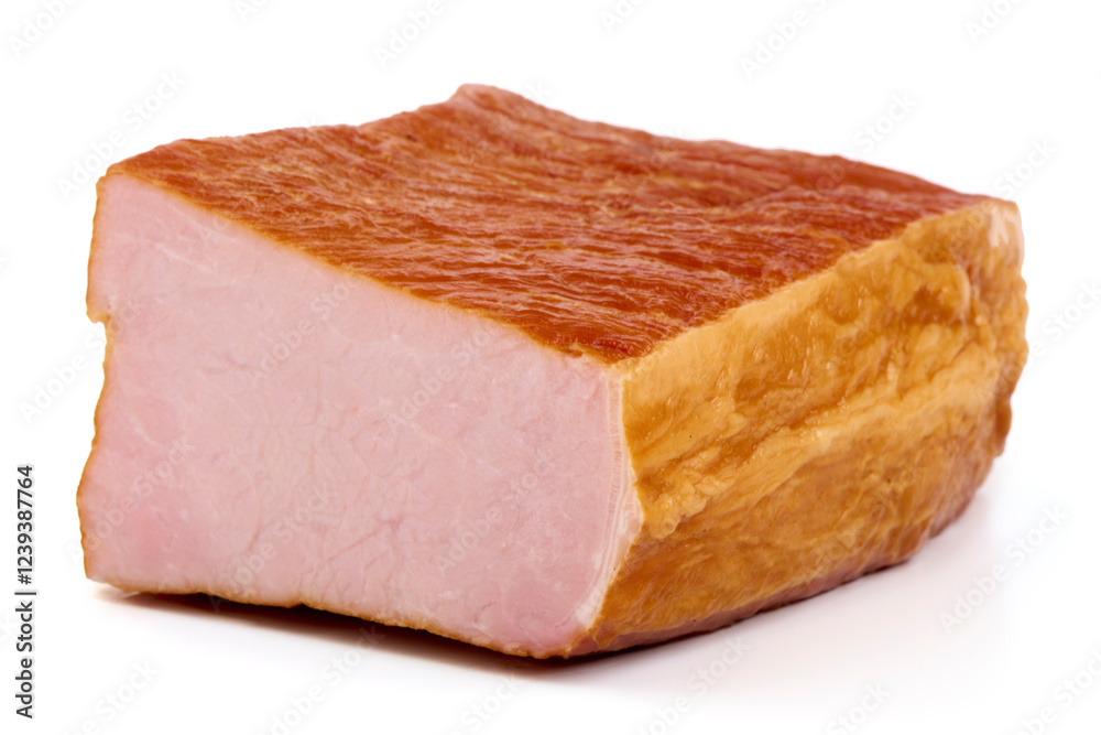 Cold smoked meat with slices, isolated on white background. Cold smoked meat with slices, isolated on white background.