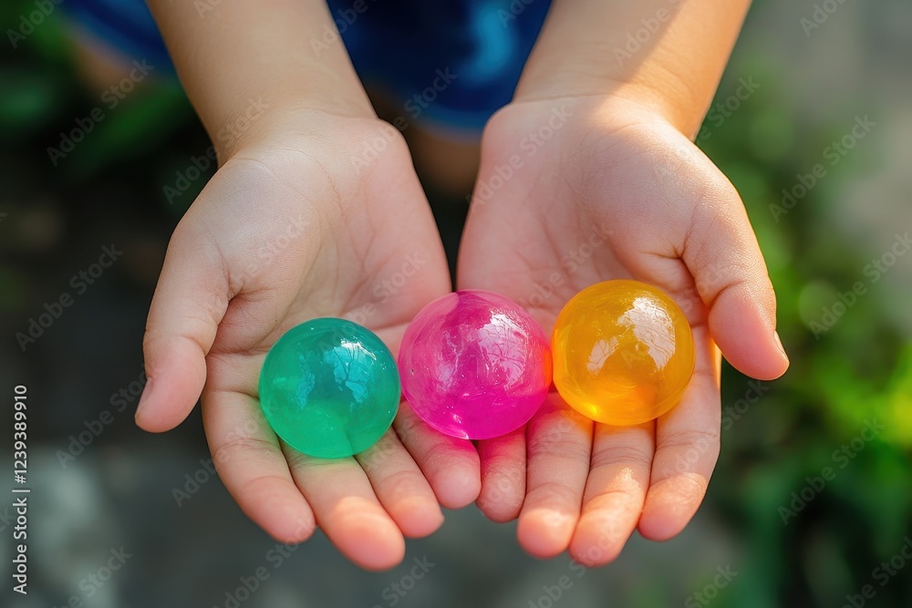 Hydrogel balls in kids hands for sensory play Hydrogel balls in kids hands for sensory play