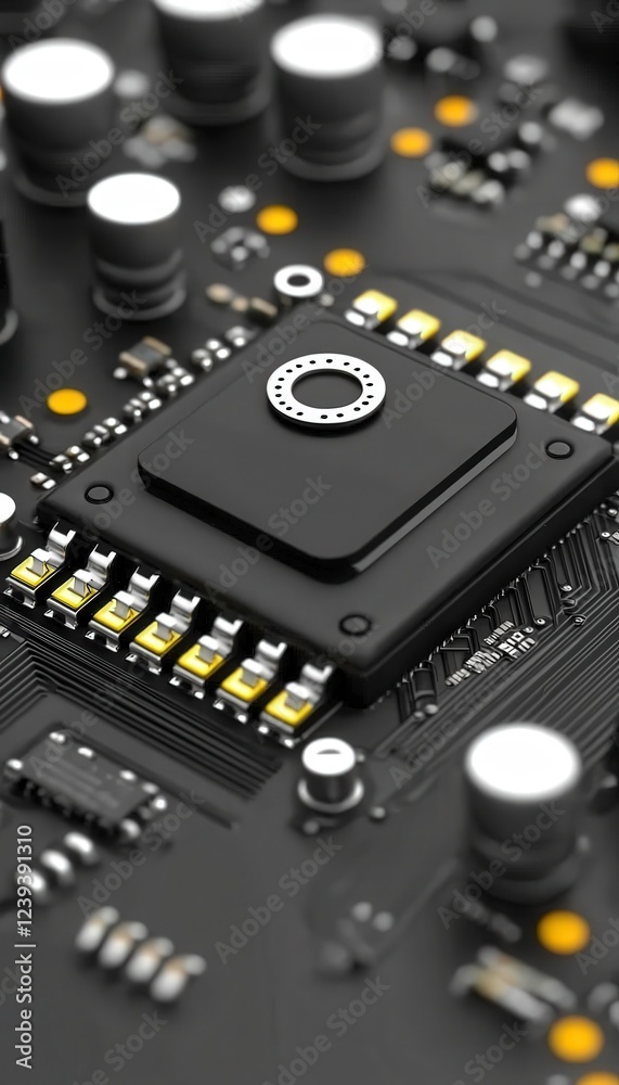 Close-Up Image of Microprocessor on Circuit Board in Modern Technology Close-Up Image of Microprocessor on Circuit Board in Modern Technology