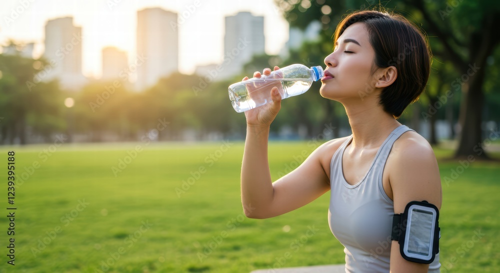Woman quenching thirst Woman quenching thirst