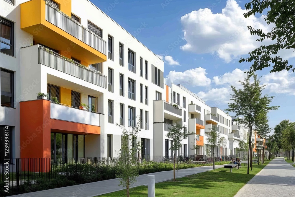 Modern residential buildings with contemporary facade design and large windows in an urban environment Modern residential buildings with contemporary facade design and large windows in an urban environment