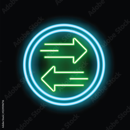 Neon sign illustrating the concept of two opposing forces with green arrows pointing in opposite directions