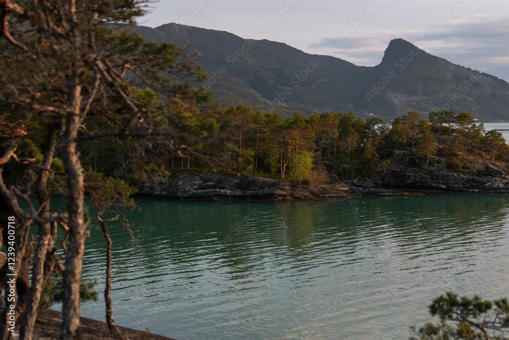 Golden Evening Light Over Norway’s Fjords and Calm Waters Golden Evening Light Over Norway’s Fjords and Calm Waters