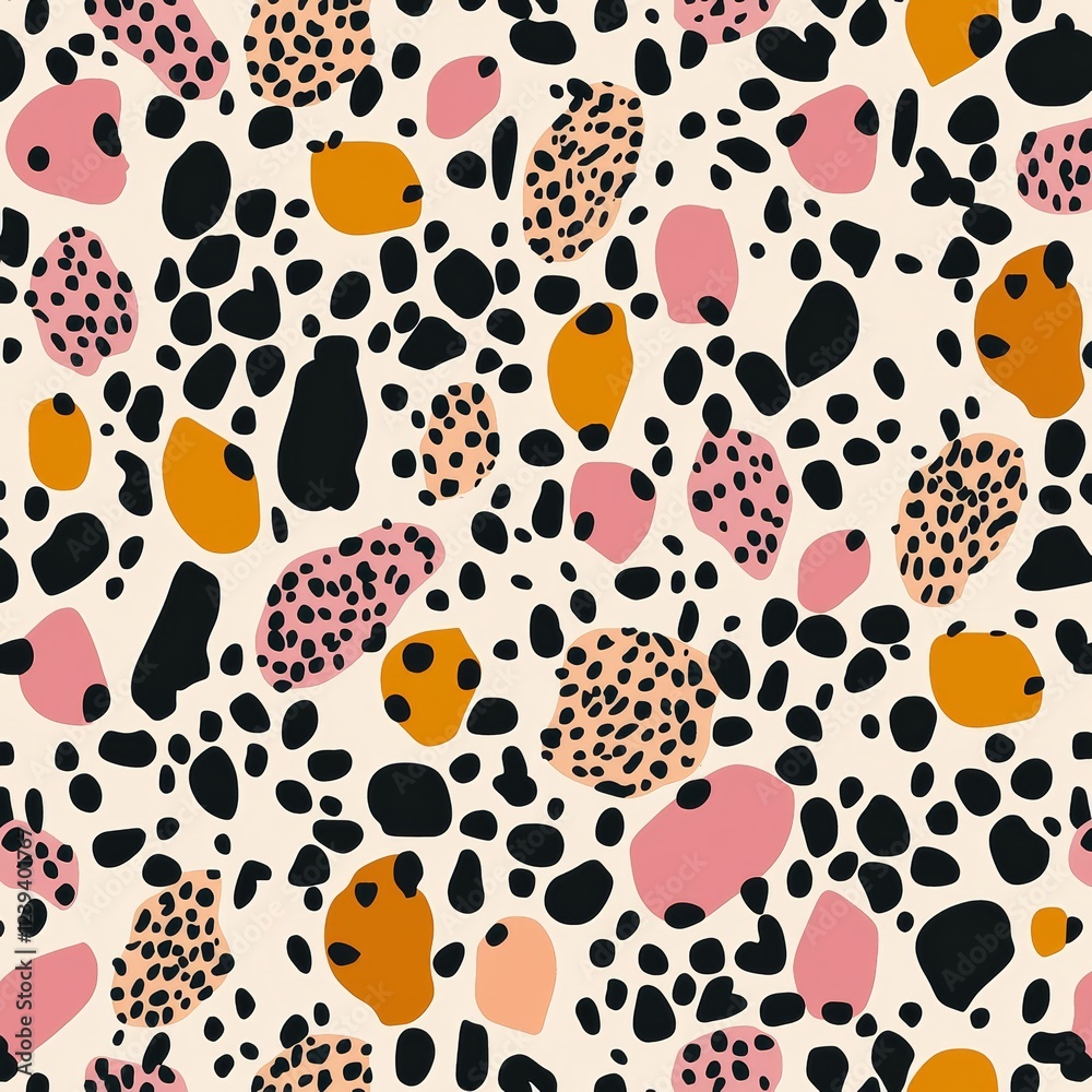Fototapeta premium A 90s-inspired animal print featuring a seamless pattern of colorful leopard spots.