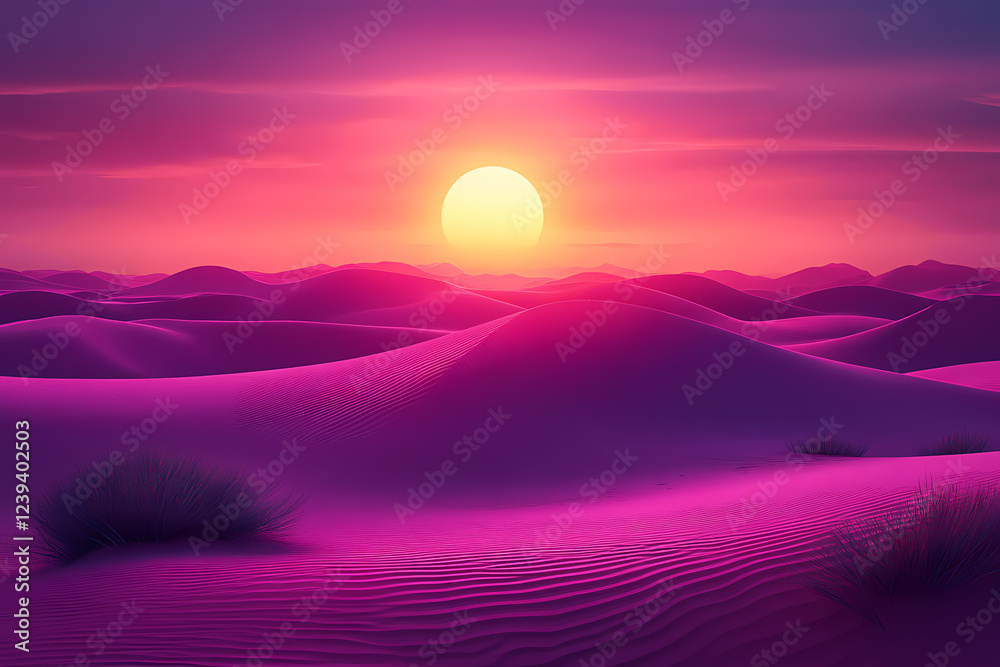 Explore the serene beauty of a remote desert wilderness at dusk, where vibrant red skies meet majestic sand dunes on the horizon. An atmospheric landscape perfect for outdoor adventure and exploration Explore the serene beauty of a remote desert wilderness at dusk, where vibrant red skies meet majestic sand dunes on the horizon. An atmospheric landscape perfect for outdoor adventure and exploration