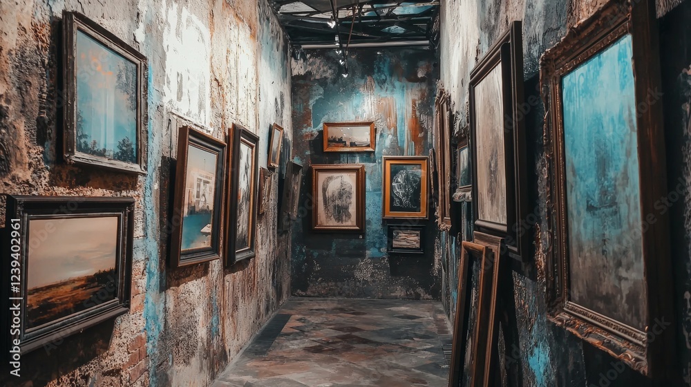 Fototapeta premium Art gallery corridor with framed paintings