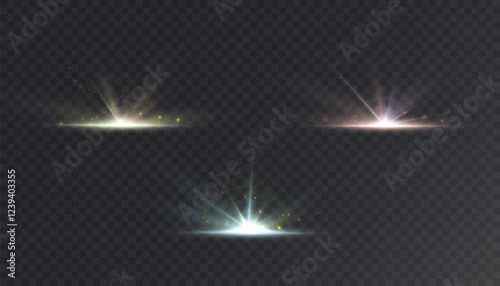 Glowing bright light explosion effect. The effect of a bright flickering flash of light on a transparent background with rays and highlights. Vector illustration for web design.