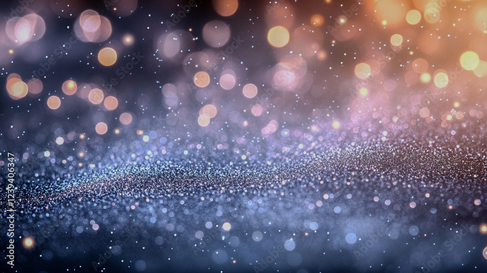 Obraz premium The photo shows a sparkling, glittery surface with bokeh lights in the background, creating a dreamy and festive atmosphere.
