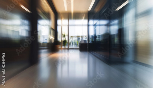 Wallpaper Mural Blurred hotel or office building lobby blur background interior view toward reception hall, modern luxury white room space with blurry corridor and building glass wall window Torontodigital.ca