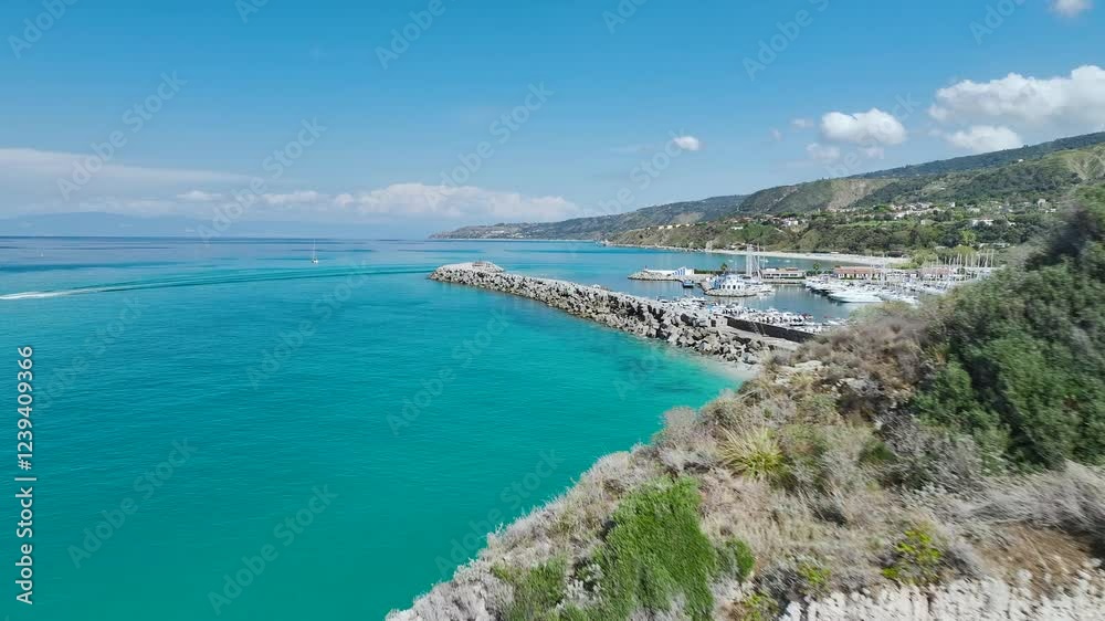 Port and Marina in Tropea from a drone, Tyrrhenian Sea, Calabria, Italy, Europe Port and Marina in Tropea from a drone, Tyrrhenian Sea, Calabria, Italy, Europe