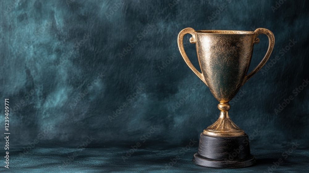 Golden trophy displayed elegantly against a textured background, signifying achievement and success in competitions and events Golden trophy displayed elegantly against a textured background, signifying achievement and success in competitions and events