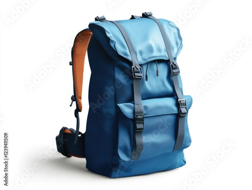 This blue backpack features padded shoulder straps for a comfortable carry and is suitable for various outdoor activities, travel or daily use. photo