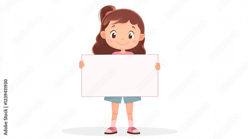 Blank Sign Template with Cute Girl Holding It on White Background Blank Sign Template with Cute Girl Holding It on White Background