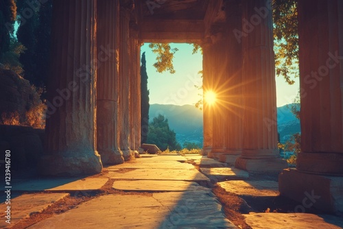 Journey through Ortigia Island's Via XXV Luglio, among the awe-inspiring, ancient Sicilian columns of the ruins of Syracuse's Apollo Temple photo