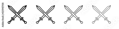 Crossed swords heraldic icon linear logo isolated