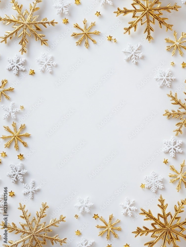 Obraz premium Glittery Snowflake Decorations on White Background