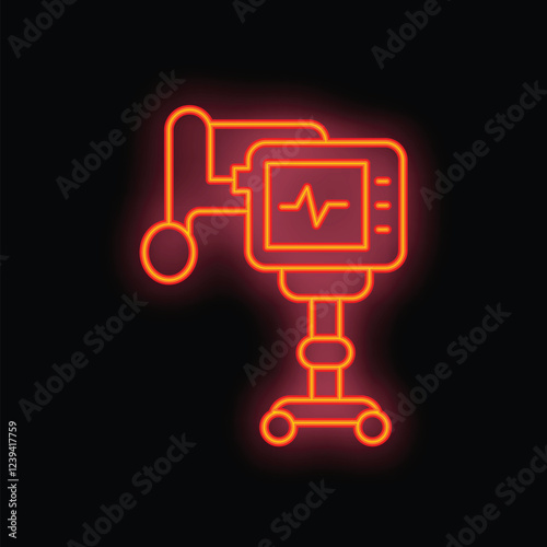 Red neon sign of an electrocardiograph showing heart rate on a black background