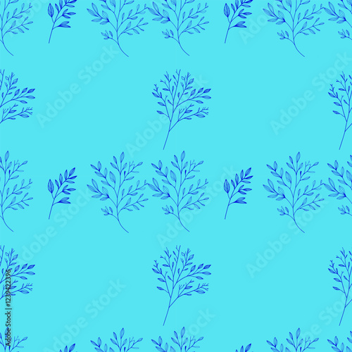 Seamless pattern with branches  on a blue background. 