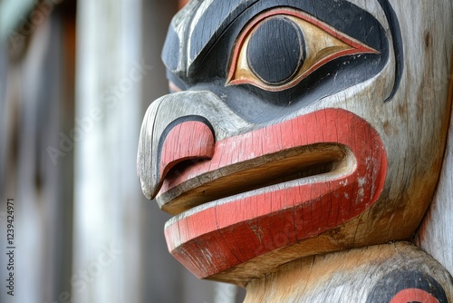 Ketchikan AK May 24 2016 Indigenous totem poles and clan structures at Totem Bight Historic Site