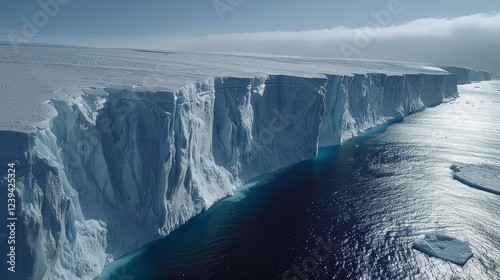 A large-scale glacier with precipices into the sea, ideal for illustrations related to nature, climate and ecology, as well as for scientific articles and documentaries about global warming. photo