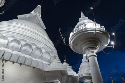 White domes of the Mahamevnawa Amawatura Monastery at night photo