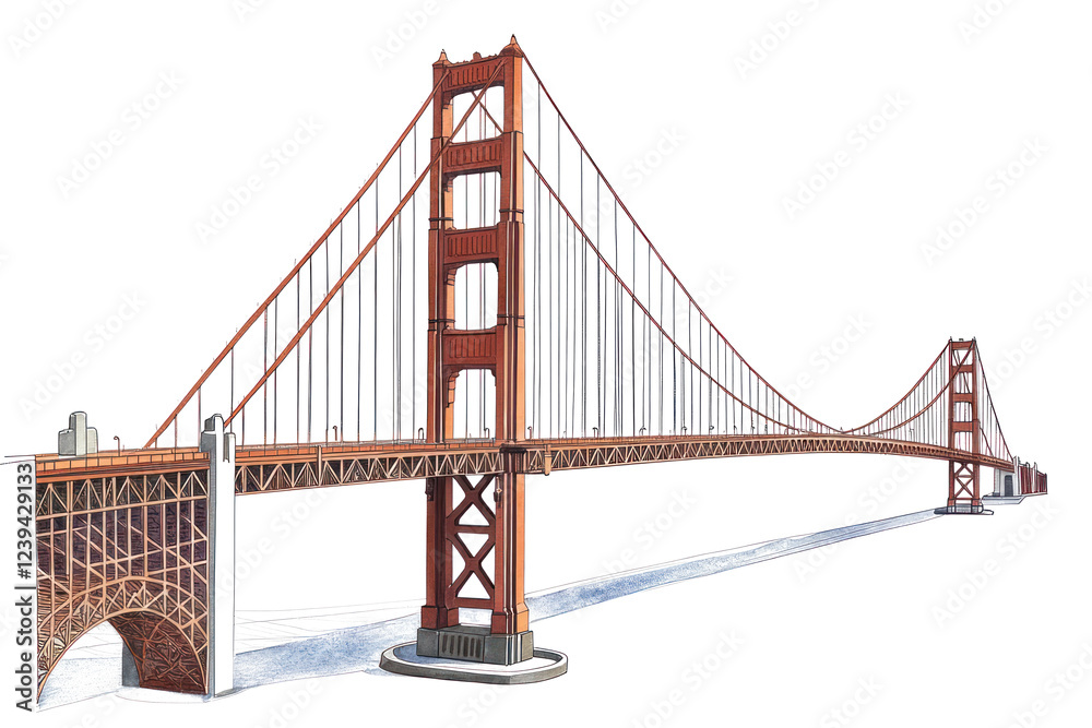 PNG Golden gate bridge landmark architectural illustration. PNG Golden gate bridge landmark architectural illustration.