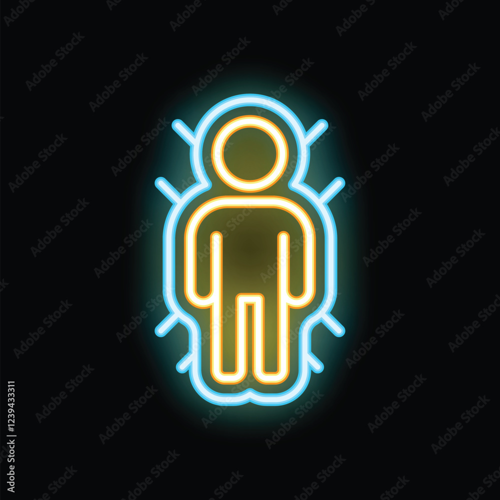 Neon sign illustrating the concept of introspection with a person surrounded by arrows