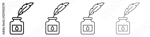 Ink and quill icon Outline sign symbol set