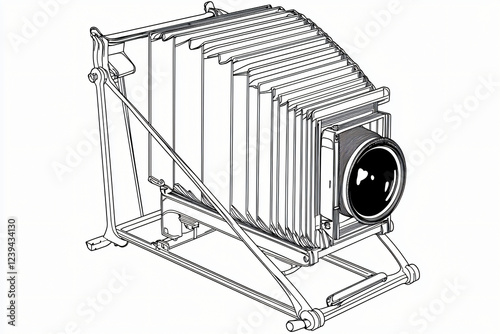 vintage camera line art illustration, white background photo