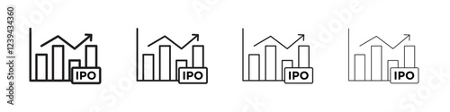 IPO Initial public offering icon Outline sign symbol set