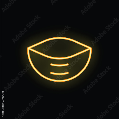 Yellow neon sign of a medical mask glowing on a black background