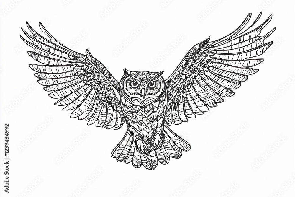 Obraz premium line art drawing of majestic owl, white background