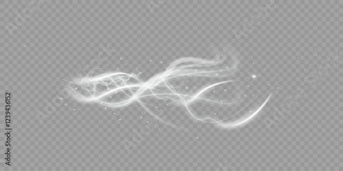 Bright magical Christmas glow effect. The comet sparkles with curved lines. Glowing stardust wave, shiny sparkles of magical starlight for web design and illusions.